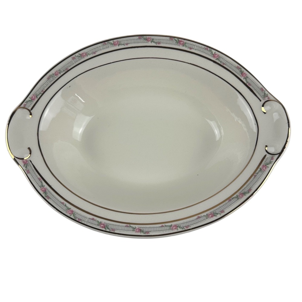 Vtg Taylor Smith Taylor TS&T Rosebud Vegetable Bowl Gold 1945 Ironstone 9‎ inch